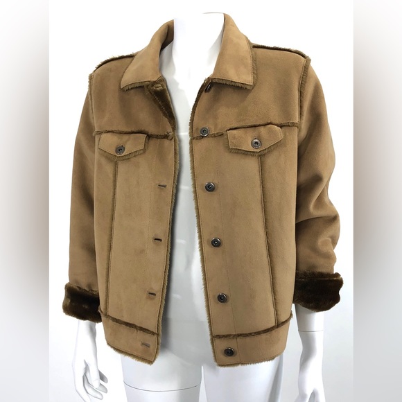Saks Fifth Avenue Jacket Tan Faux Suede Real Clothes - Picture 3 of 13